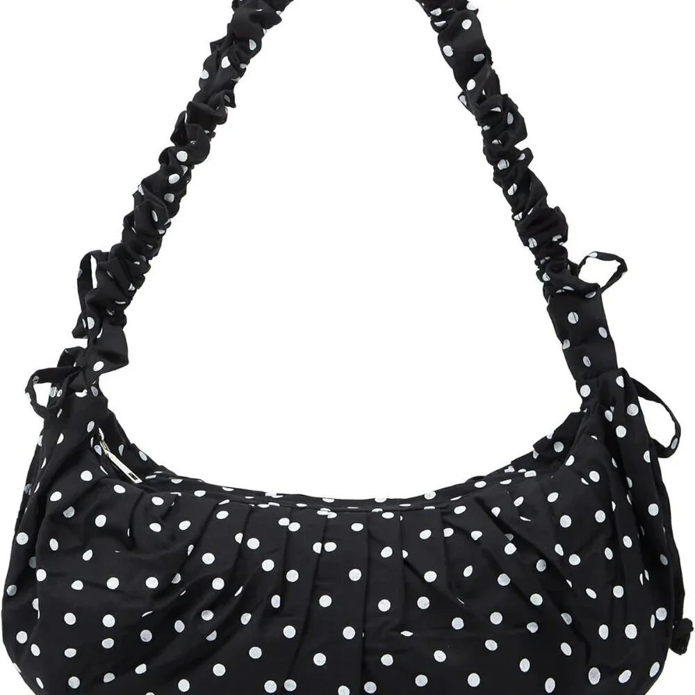 Polka Dot Crossbody Bag Women Polyester 14x8 Inches Adjustable Strap